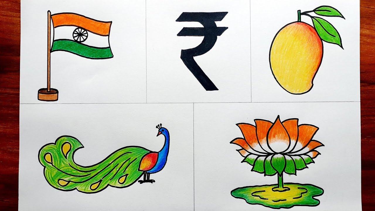 How to Draw 5 Types of National Symbols || National Symbols Drawing & Colour || Creativity Studio.