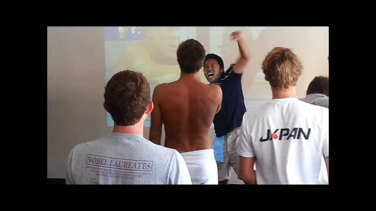 Bolles Swimmers watching Caeleb Dressel win Gold at Junior Worlds - 100 Free 48