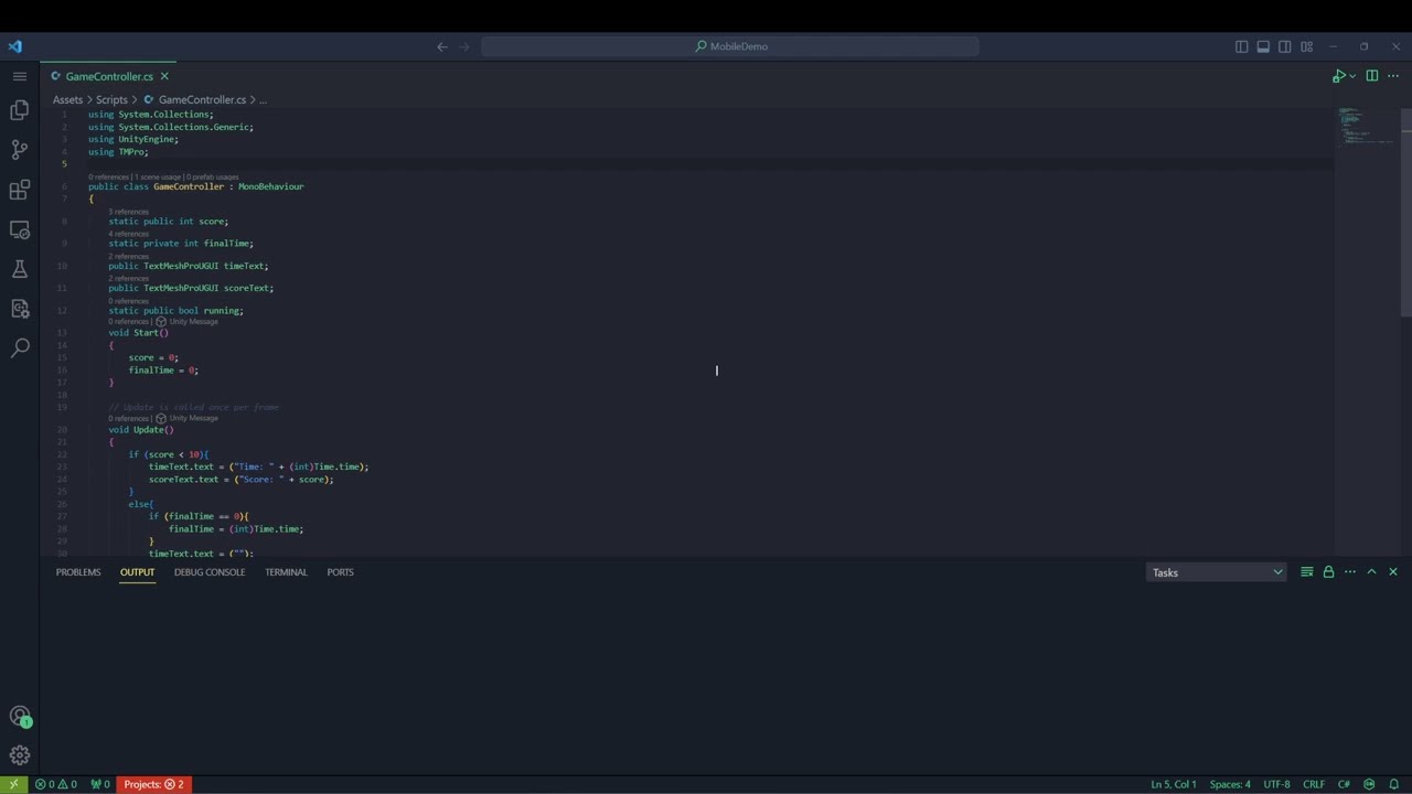 Intro to Unity: Game Controller Script