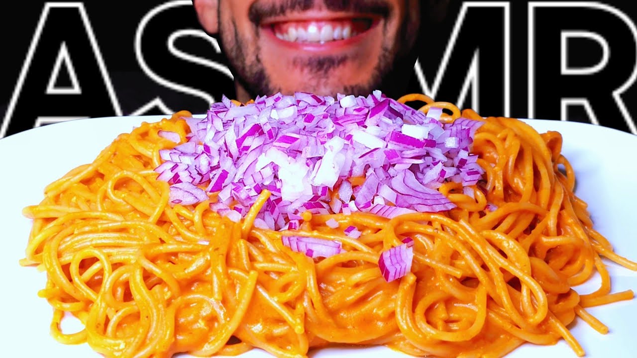 ASMR SPAGHETTI RED ONION PASTA (EATING SOUNDS) NO TALKING MUKBANG