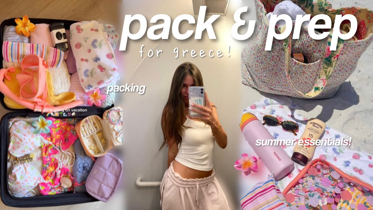 PACK & PREP WITH ME FOR GREECE! *clothes, skincare + makeup essentials*