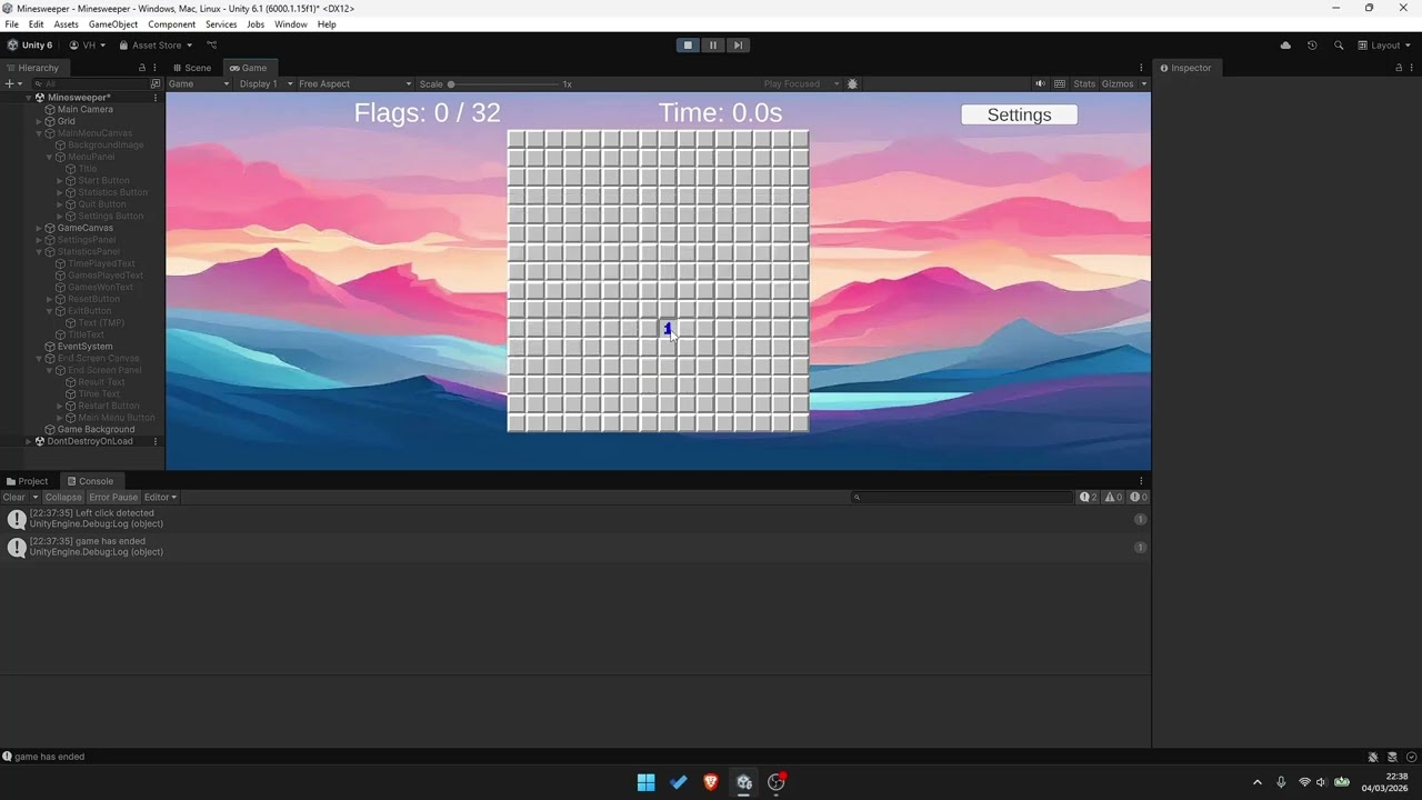 minesweeper NEA 2026 post development video