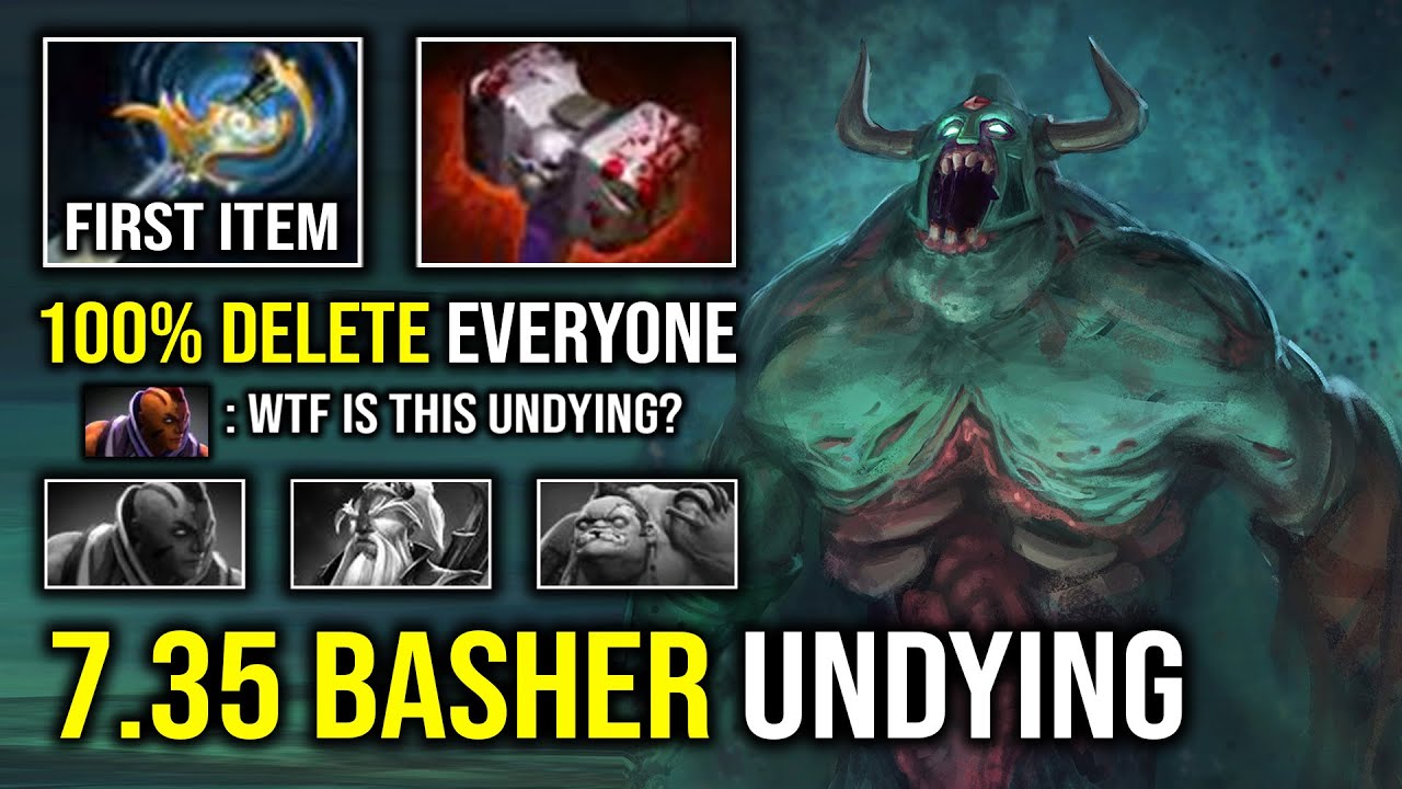WTF 1st ITEM Echo Sabre Basher 1v5 Giant Zombie Hyper Carry Undying 100% Delete AM From Lane Dota 2