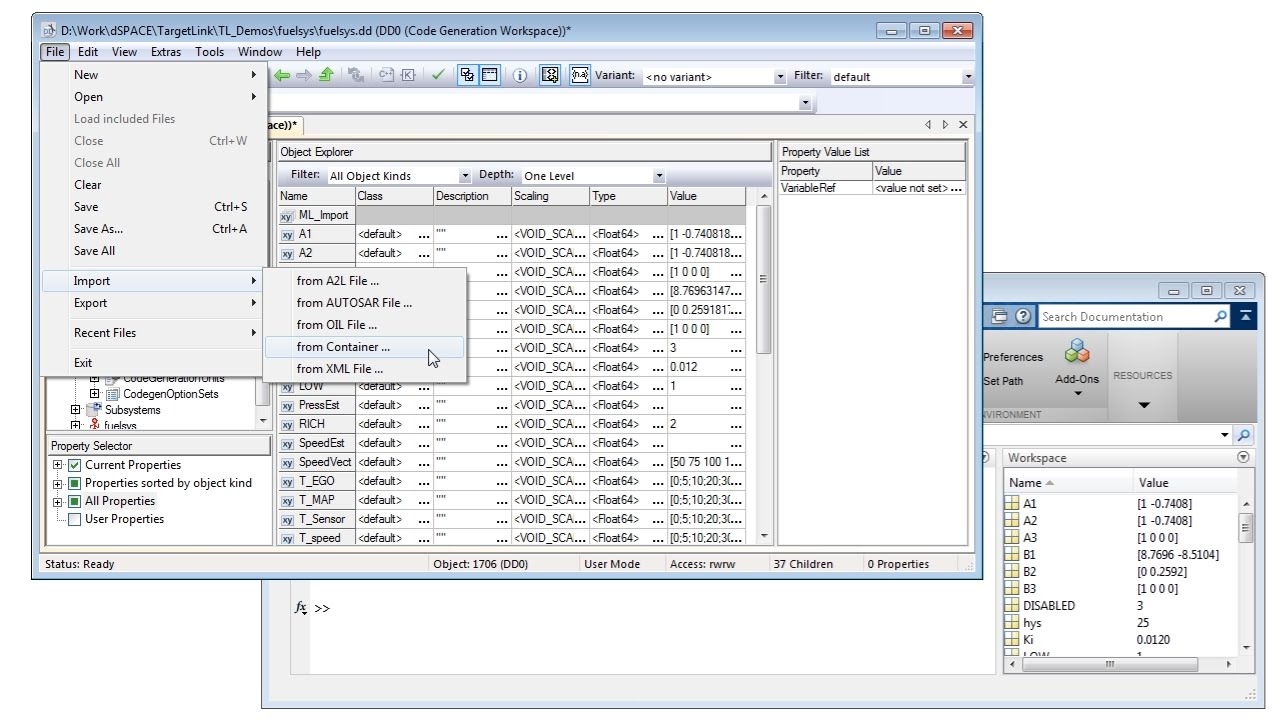 TargetLink Data Dictionary Data Import and Export