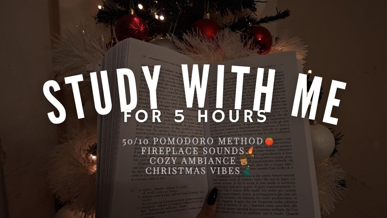 5 Hours Study With Me 🎄 | 50/10 Pomodoro Timer | Cozy Christmas Fireplace Ambience + Cats 🐱
