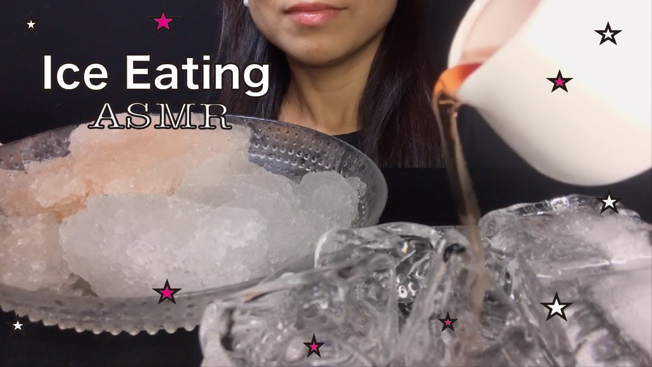【ASMR】Crispy ice sherbet & any form of hard ice（Strawberry syrup )  ☆ ICE EATING SOUNDS
