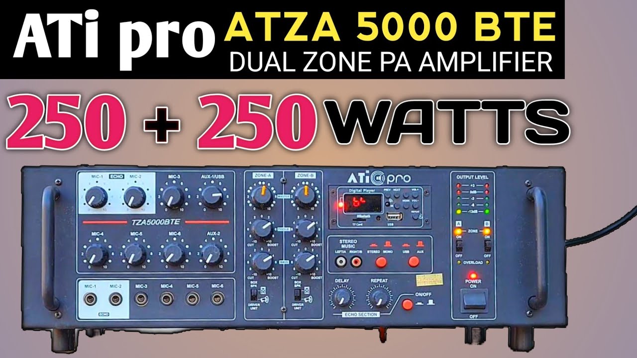 250 + 250 watt double zone amplifier | Inbuilt Echo | Ati pro 500 watt amplifier