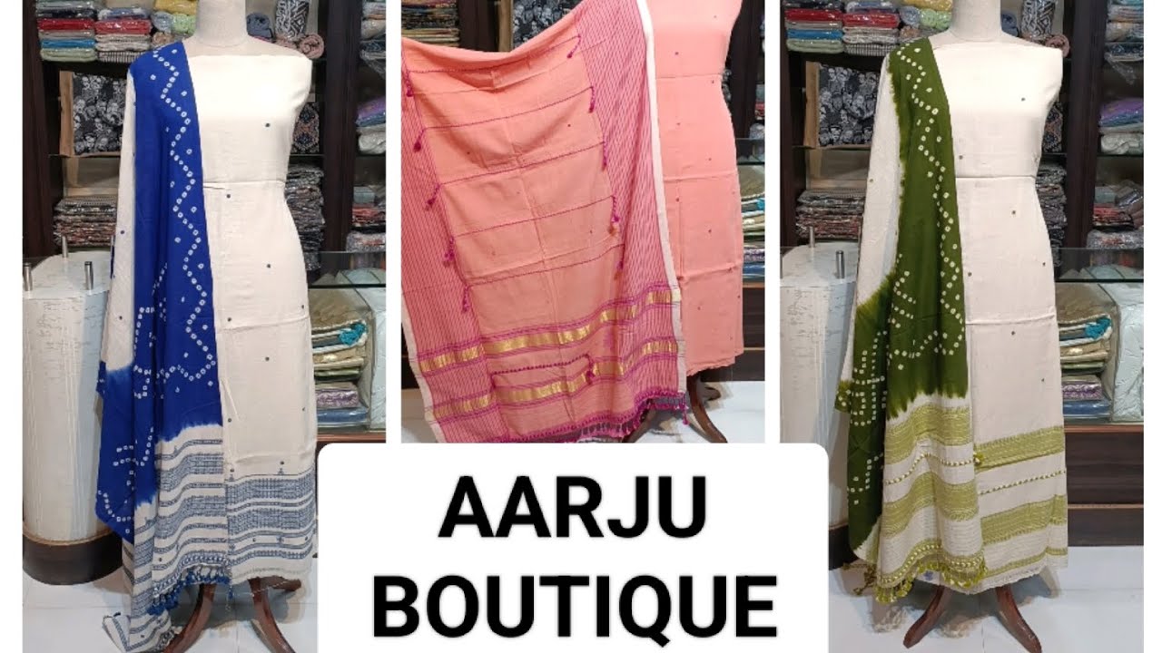 Bandhani & Bhujodi Weave Work Premium KALA COTTON Unstitched Suits | Booking no. 📞+919466281915