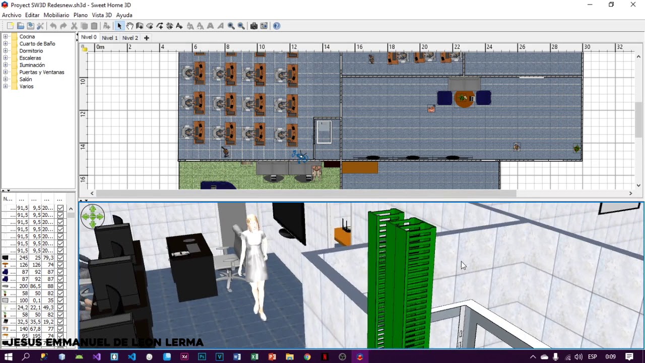 Diseño de cableado estructurado en Sweet Home 3D - Cableado Horizontal y Vertical - Redes