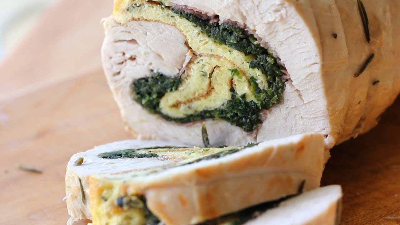 Roasted Turkey breast with pancetta spinach frittata - Thanksgiving recipe for kids