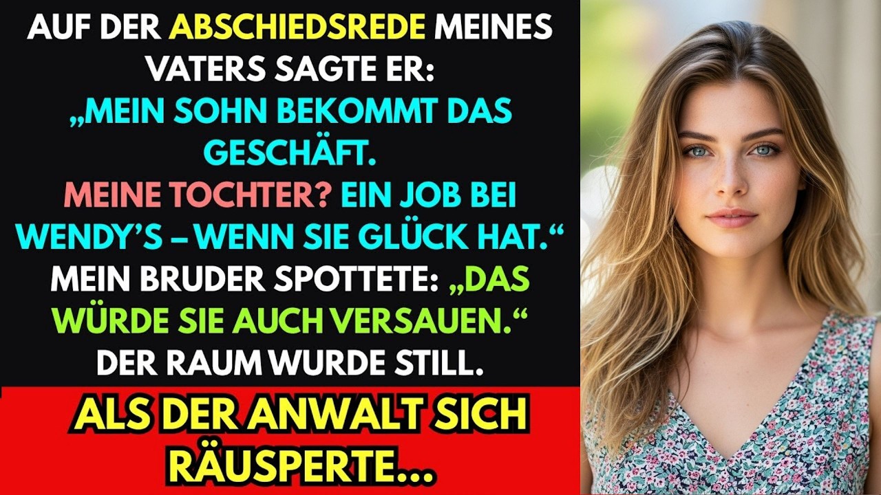 Bei Papas Abschiedsfeier sagte er, ich bekäme nichts–dann stand der Anwalt auf und griff zum Mikro.