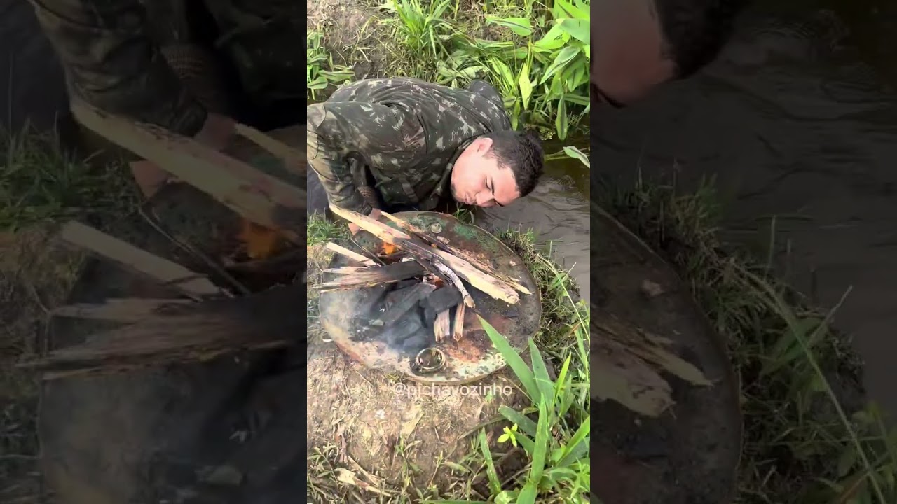 Assando peixe no mato