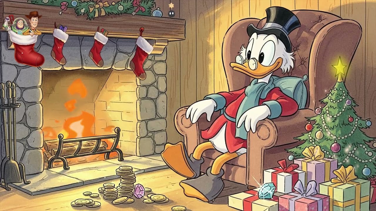 🎄🌙 Vintage Disney Christmas Calm | Scrooge McDuck with 1950s Oldies Playing in Another Room 🕯️❄️