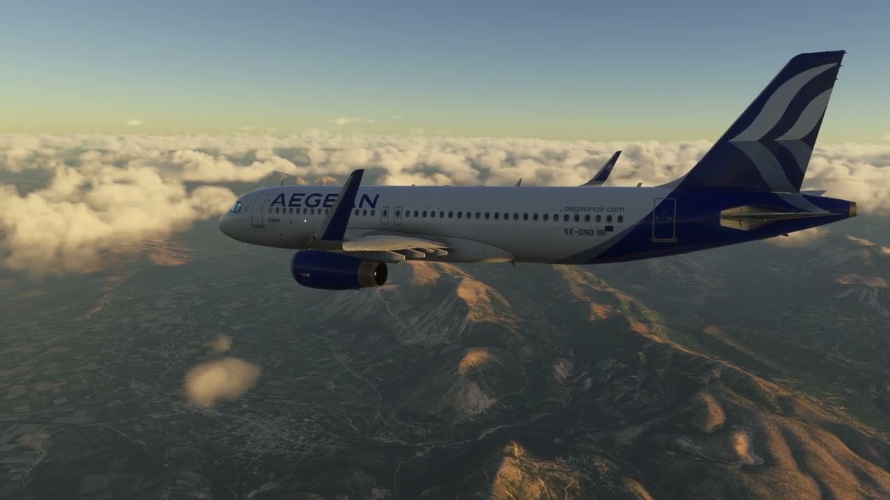 MSFS2024 -A3282 - Aegean A320 - Approach and landing into Corfu from Athens. Beautiful Sunrise