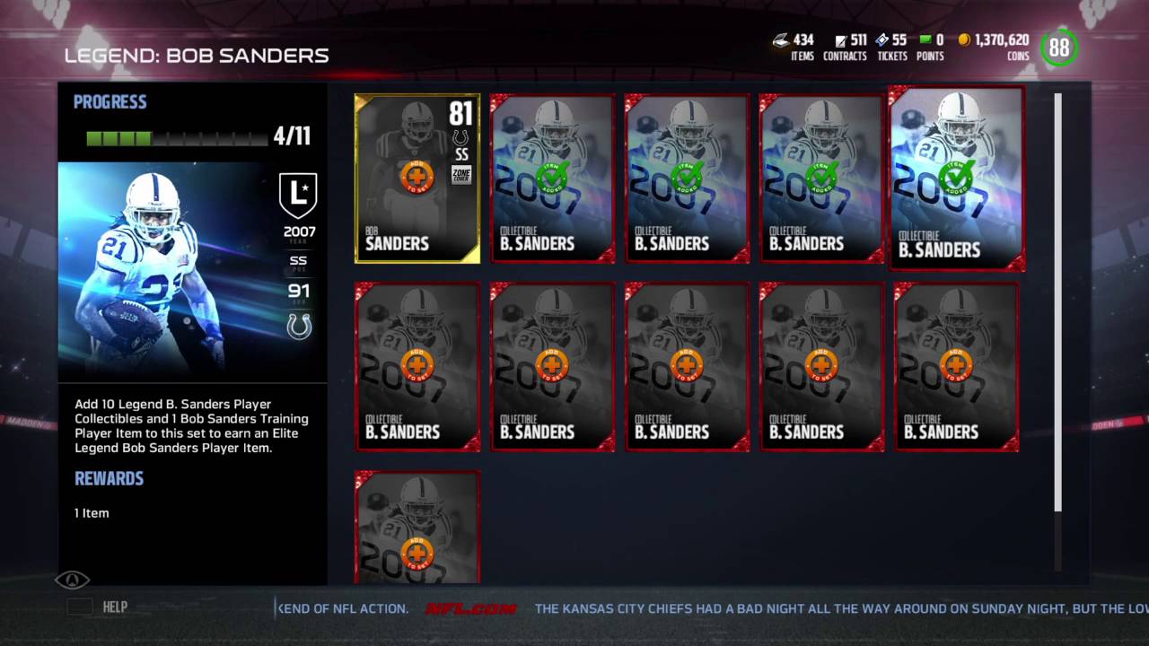 Madden NFL 17 Bob Sanders Legend Set MUT17