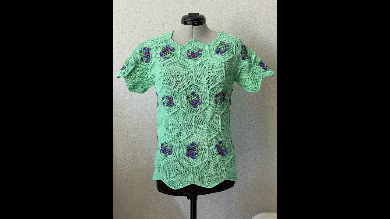 Haak tutorial: Gehaakt hexagon truitje Cindy, African flower hexagons haken, Crochet hexagon sweater