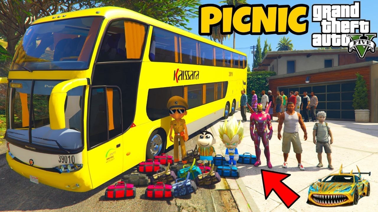 Franklin and Shinchan Plane A Road Trip With Luxury BUS From Los Santos To North Yankton IN GTA 5