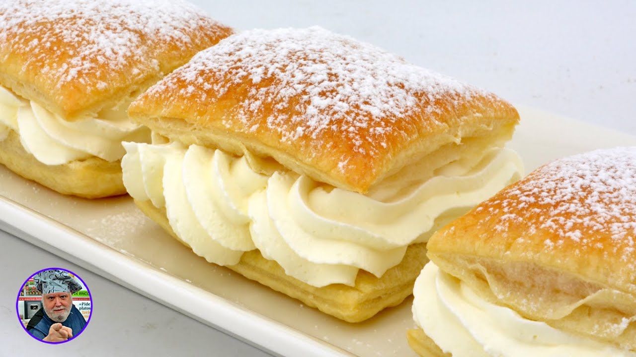 Pasteles de nata y hojaldre CON SOLO TRES INGREDIENTES - hojaldre relleno de nata - hojaldre de nata