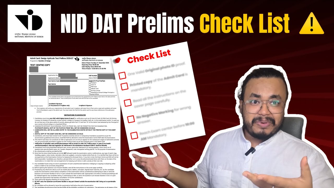 NID DAT Prelims Admit Card Checklist 🔴 Don&rsquo;t Miss These Rules | BDes & MDes | NID 2025