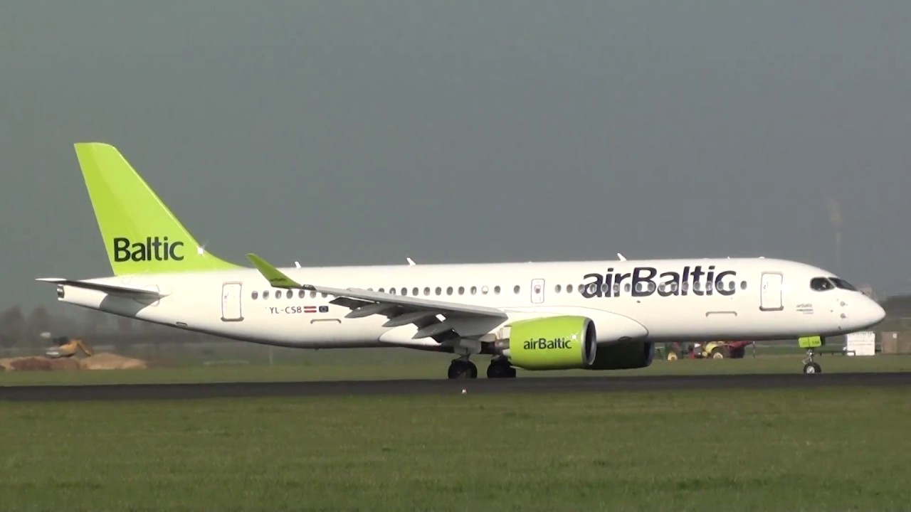 Air Baltic Bombardier BD 500 CSeries CS300 YL-CSB Landing Amsterdam Schiphol 18R