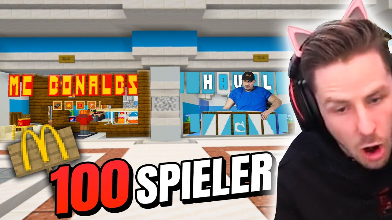 100 Spieler müssen 100 SHOPS im MINECRAFT EINKAUFSZENTRUM füllen! (Crazy Läden sind entstanden!!)