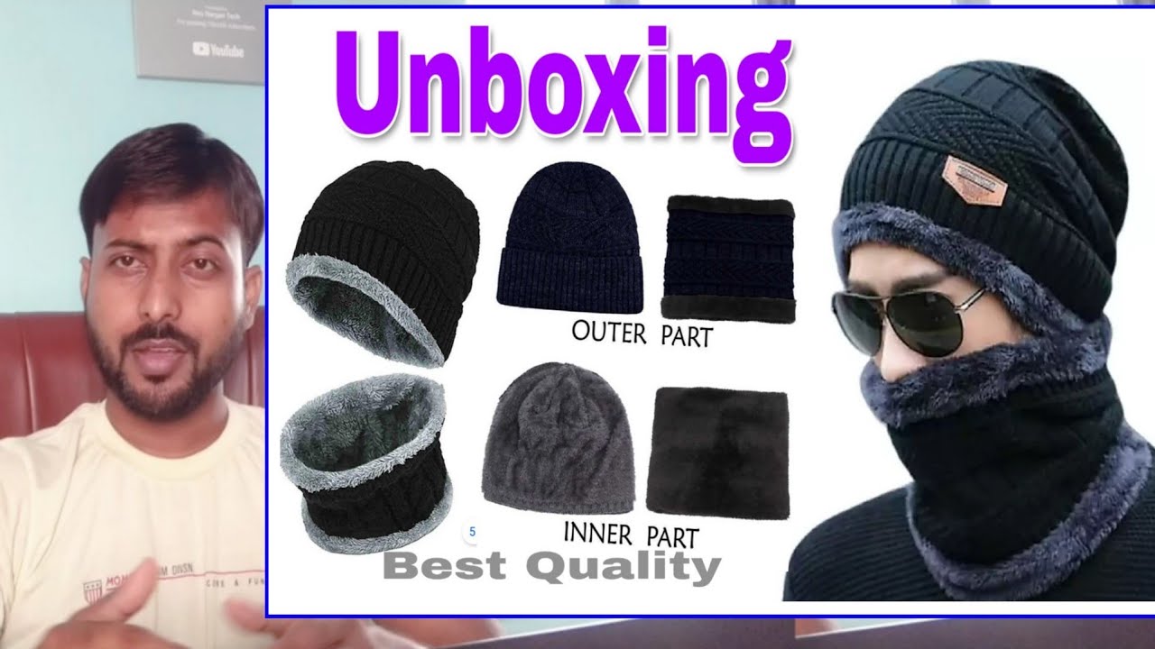 Jara Wala Topi - Solid Black Men Winter Cap with neck Scarf Cap on Flipkart Unboxing Review