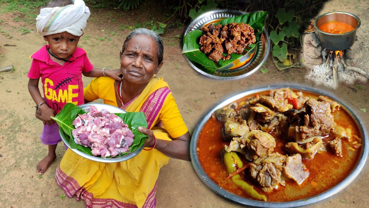 MUTTON curry recipe Village style |Mutton recipe Cooking & eating Cooking By  santali Grandmother