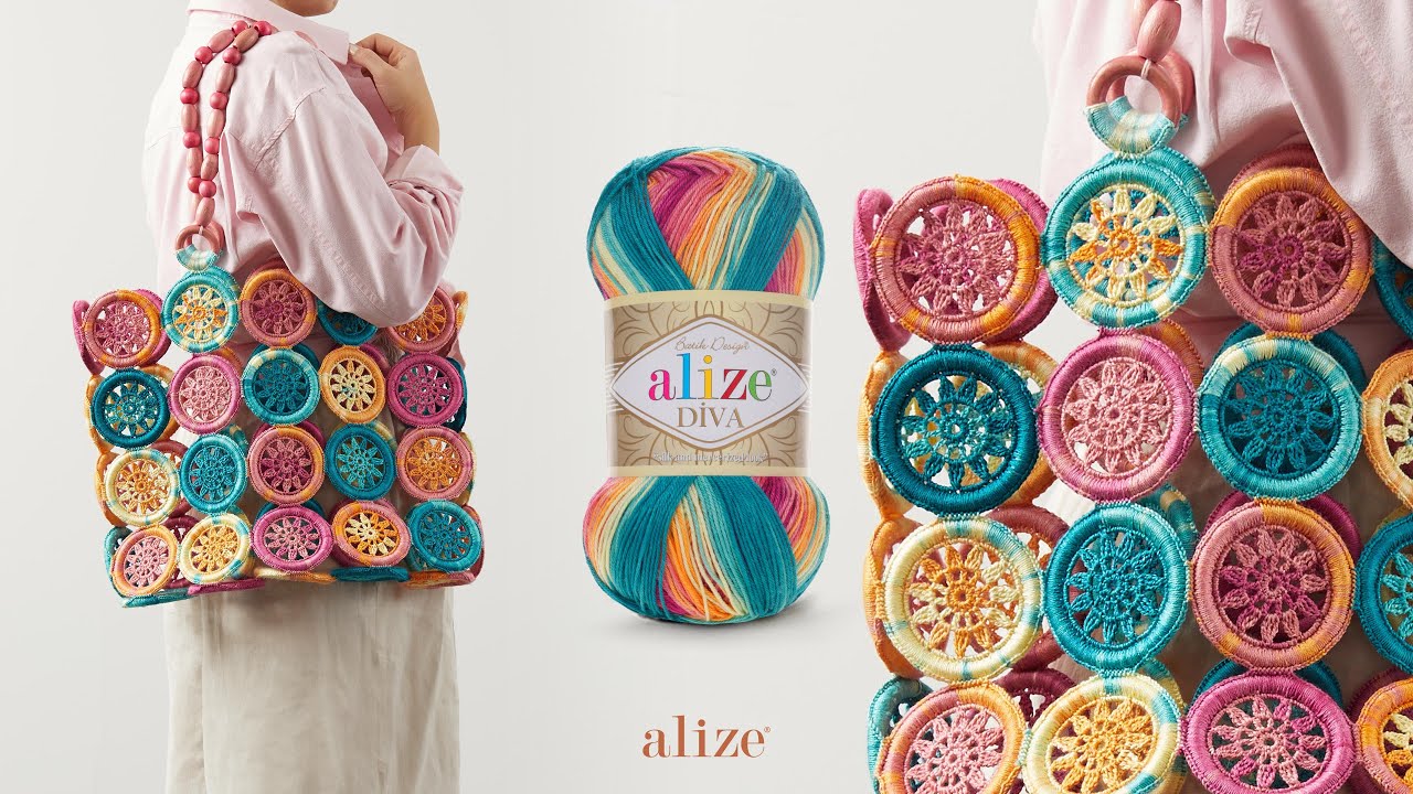 Сумка с мотивом кольца крючком из Alize Diva Batik