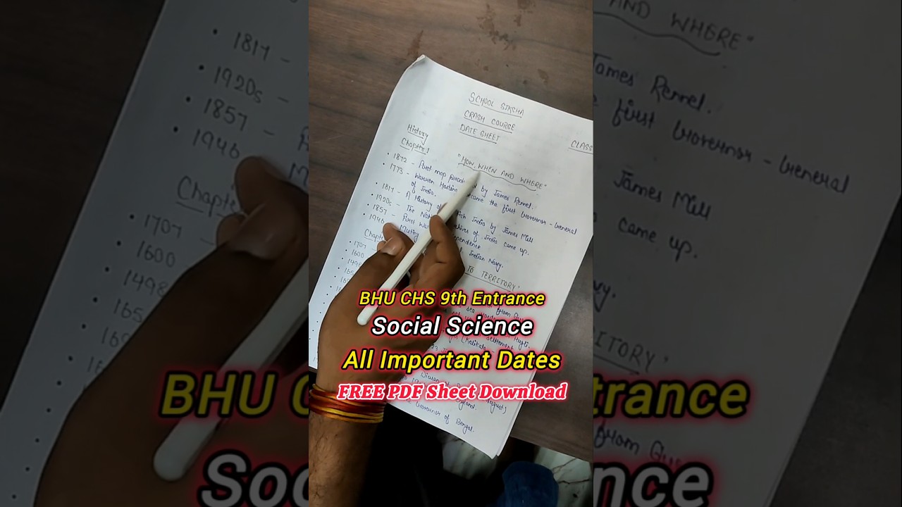 BHU CHS 9th Entrance Social Science Free PDF Handwritten Notes History All Important Dates #chs