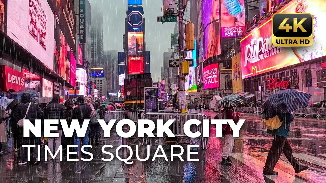 WALKING TOUR Times Square • New York City | Rainy Day | Walk View | 4K