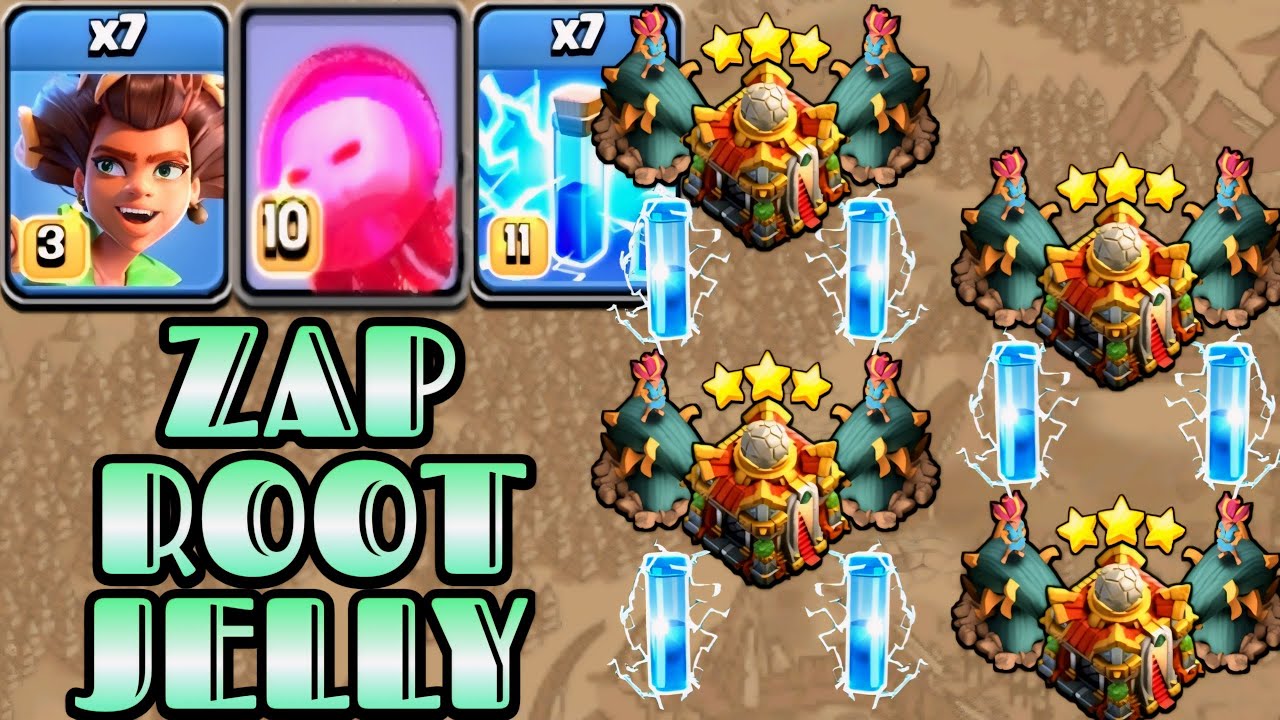 Th16 Zap Root Rider Attack Strategy With Max Angry Jelly is Insanely Strong!! 7 Zap + 7 Root Rider
