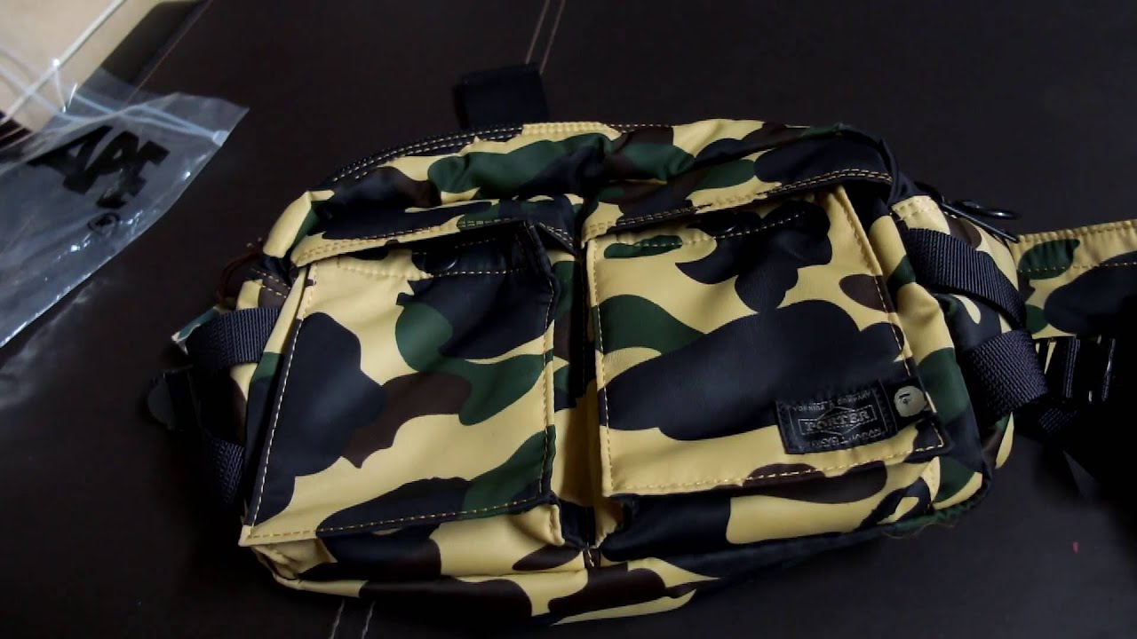 Bathing Ape (BAPE) X PORTER Yoshida Japan 1st Camo Yellow Waist Bag Unboxing!