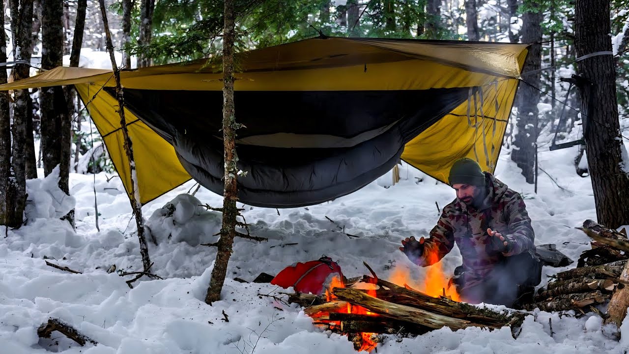 Winter Bushcraft Camping In Freezing Cold Temperatures 