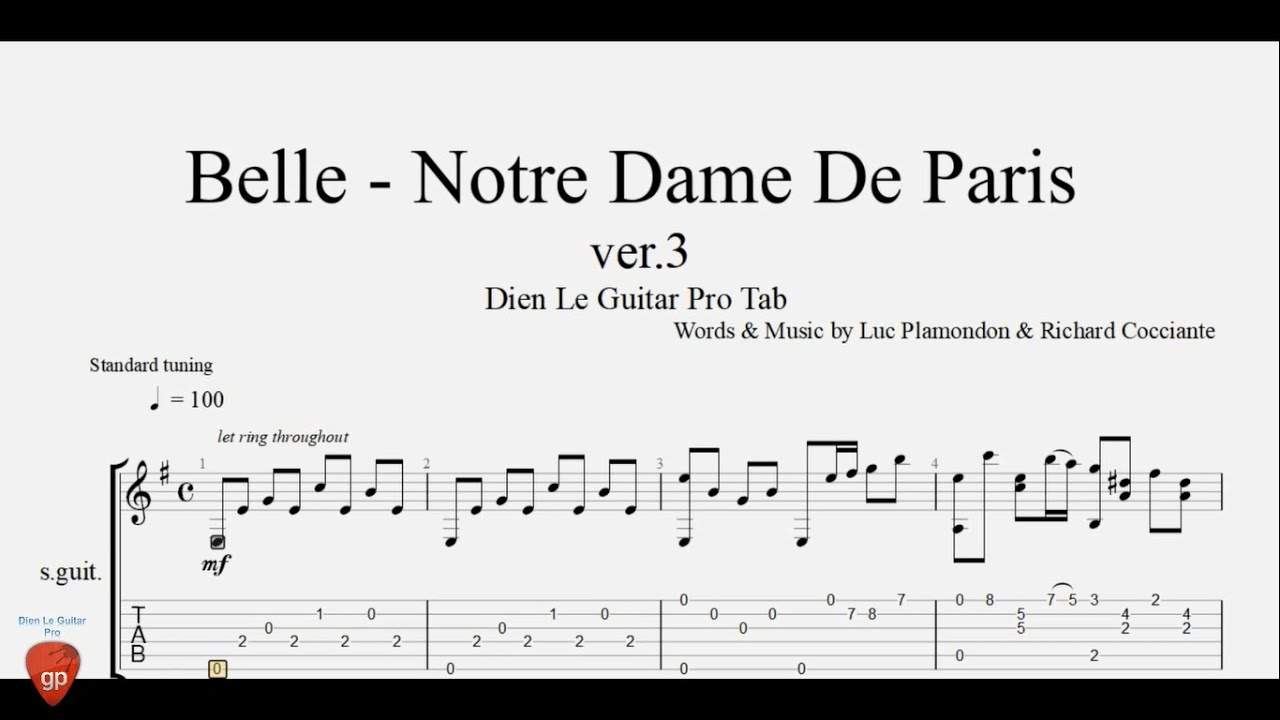 Belle - Notre Dame De Paris - ver.3 - Guitar Tabs