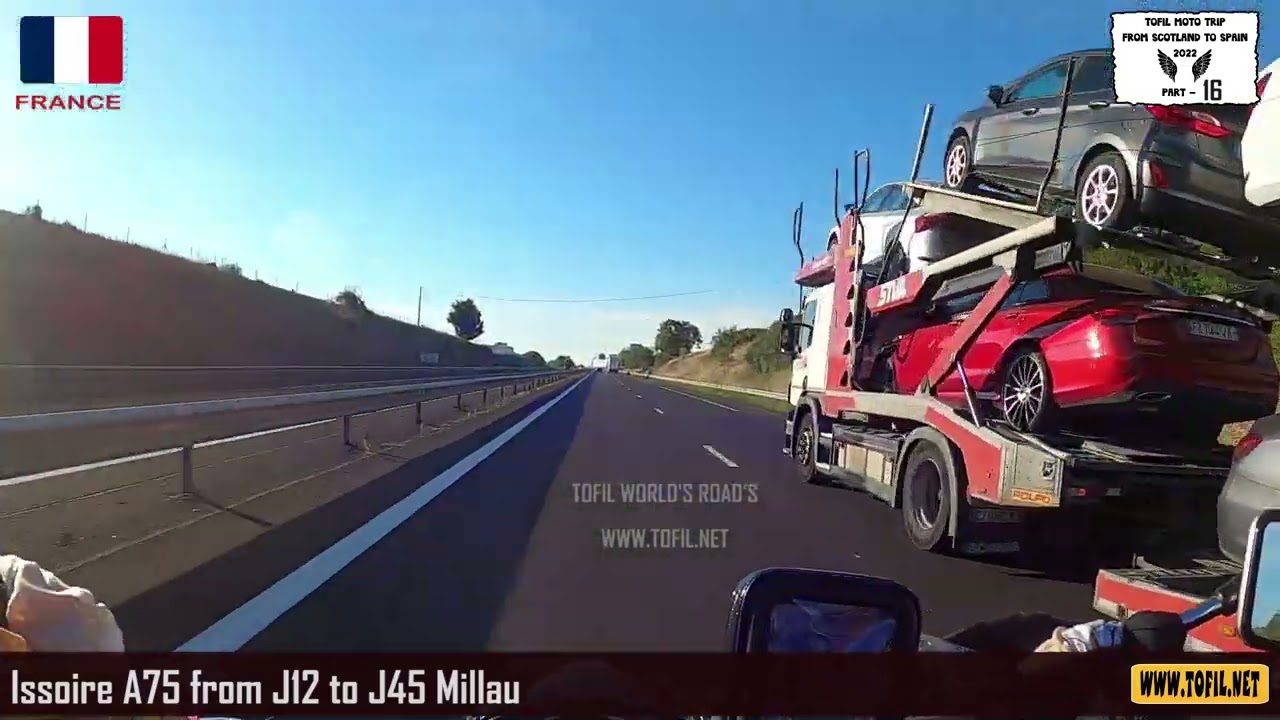 #16 Issoire A75 from J12 to J45 Millau France 2022 Helmet Cam Motorcycle Trip WWW.TOFIL.NET