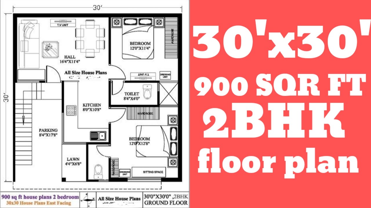 🏠 30x30 East Facing 2BHK House Plan | 900 Sqft Modern Ground Floor Design | Small Family Home Layout