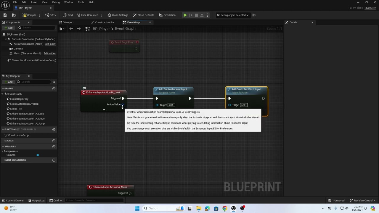 UE5 First Person Game Character Blueprint and Camera Look Setup