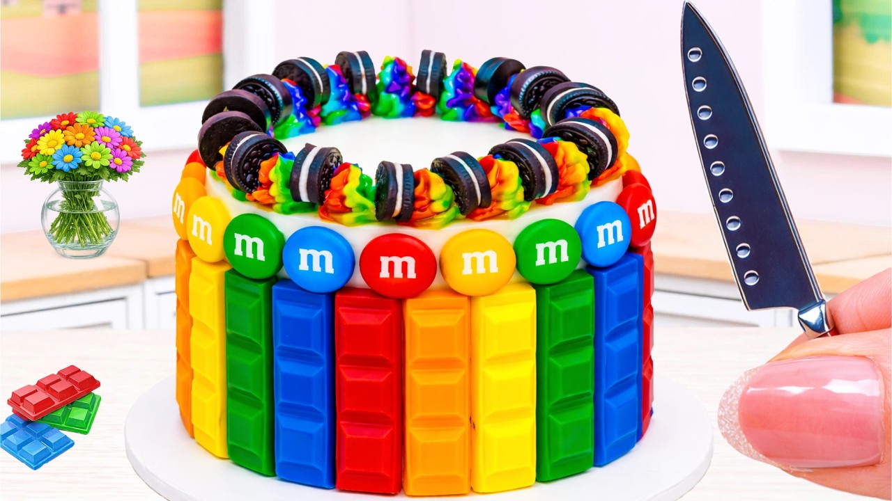 Miniature Rainbow Oreo Cake 🌈🍫 Satisfying Chocolate M&M Candy Making | Mini Baking by Amazing Cake