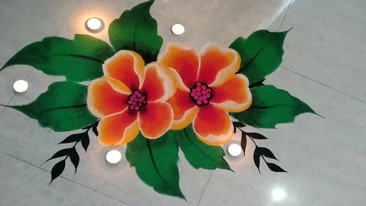 3d flowers rangoli design | how to draw 3d flowers easily | beautiful flowers rangoli design 2022