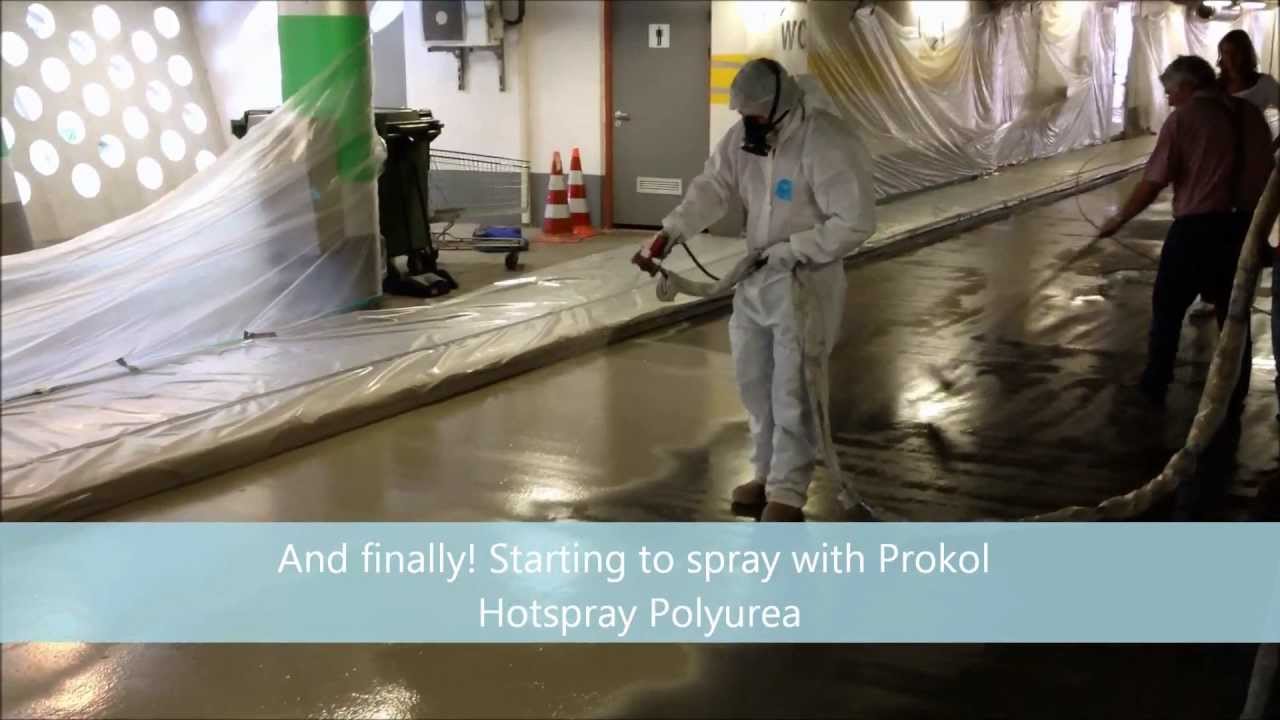 Floor in parking garage with Prokol Hotspray Polyurea