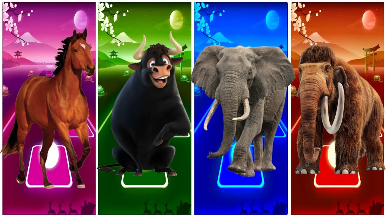 Funny Horse🐎🆚Funny Bull🐂🆚Funny Elephant🐘🆚Funny Mammoth🦣🔴Tiles Hop Edm Rush #tileshop #coffindance