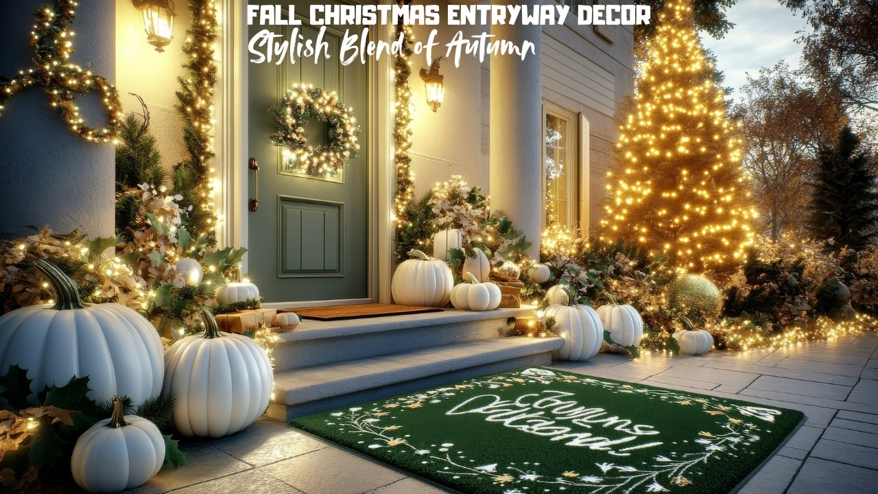 Green and White Fall Christmas Entryway Decor A Stylish Blend of Autumn and Festive Charm