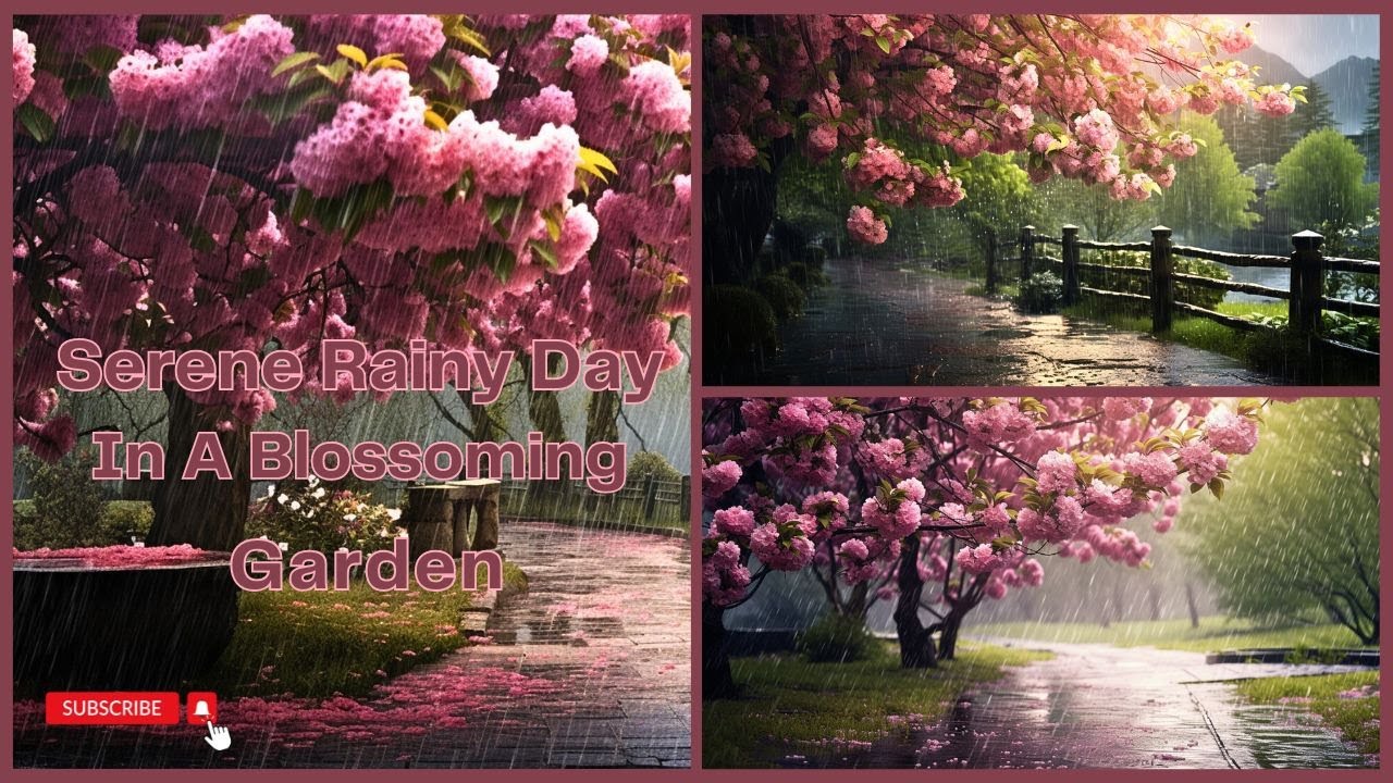 SERENE RAINY DAY IN A BLOSSOMING GARDEN | SOFT AMBIENT MUSIC & SOOTHING RAIN SOUNDS FOR RELAXATION