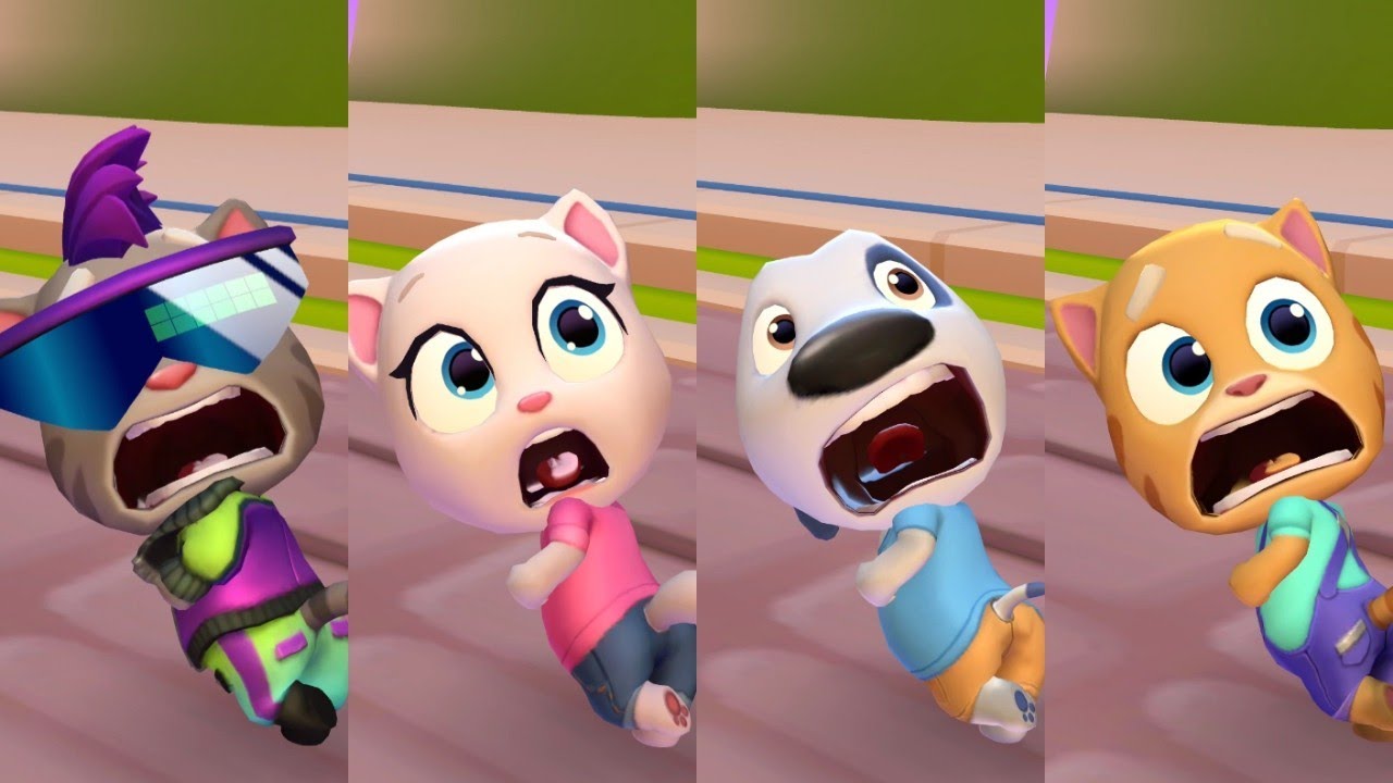 Talking Tom Time Rush - Ginger Vs Tom Vs Hank Vs Angela Chasing Rakoon In Lava Caves Bosses Planets 
