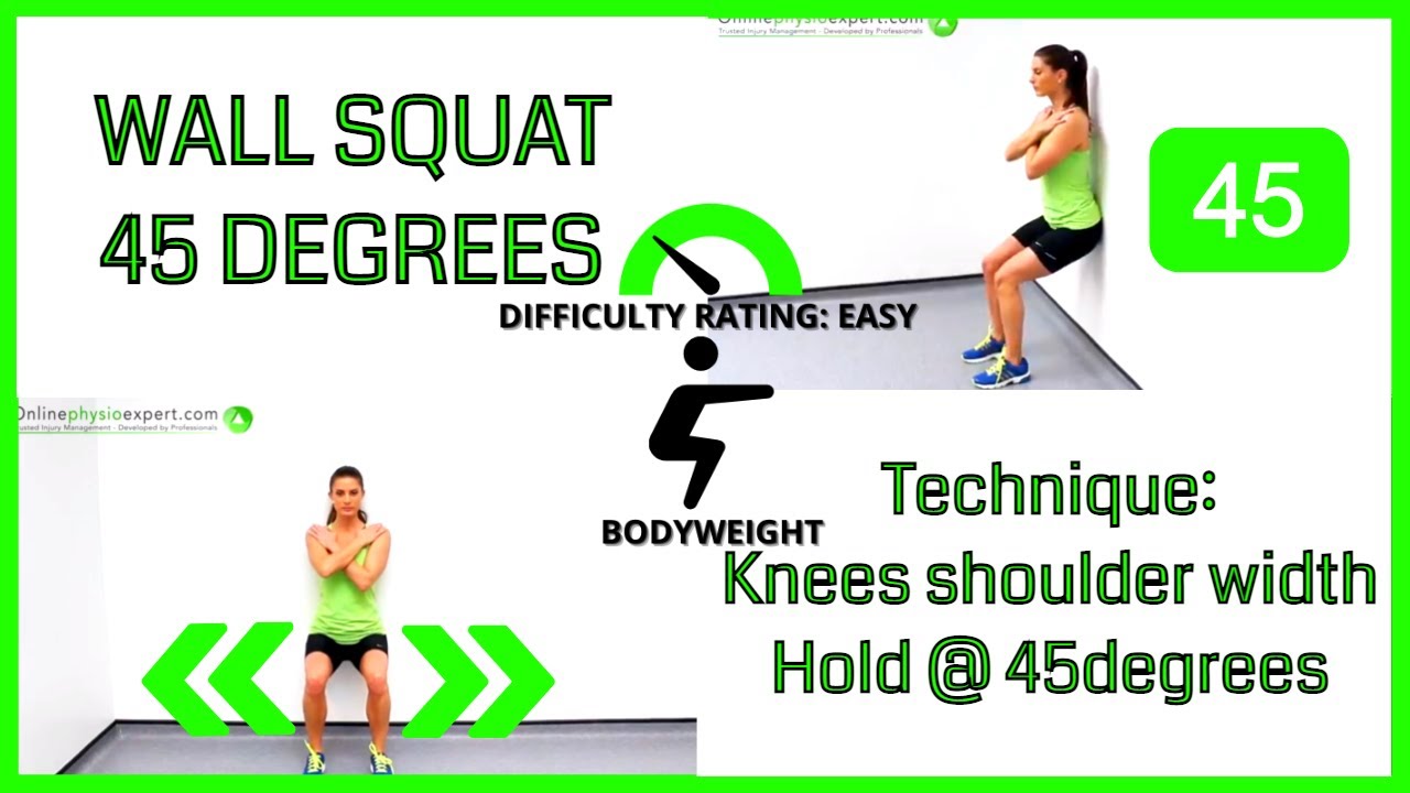 Wall Squat Strengthening Exercise Tutorial (Level 1) - ONLINE PHYSIO EXERCISES