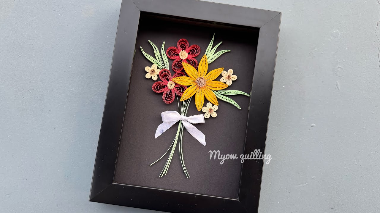 Paper Quilling Flower Bouquet in a Frame | Handmade Art Gift Idea #myowquilling032