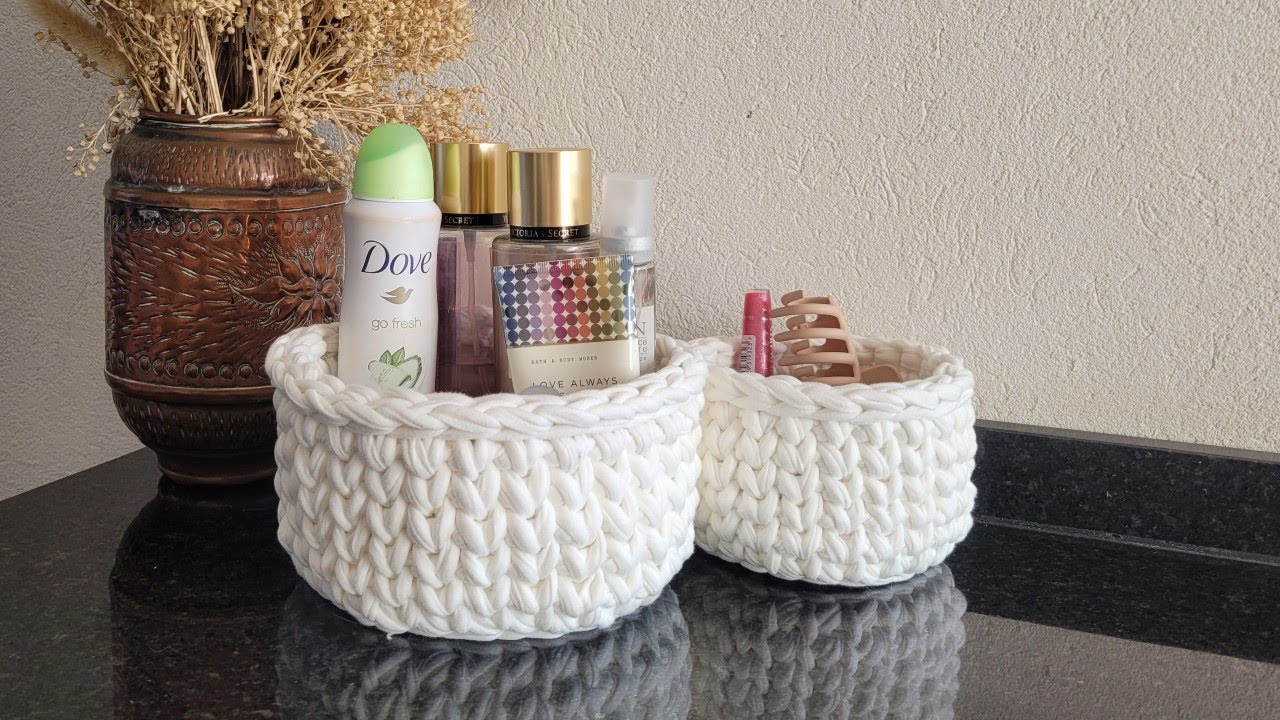 Cesto tejido en trapillo a crochet| Medio punto centrado | Las Totoras Crochet