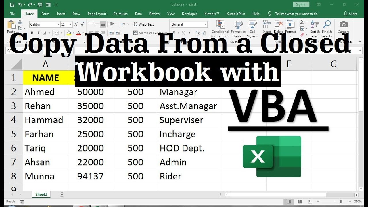 excel vba copy data from Closed workbook excel vba