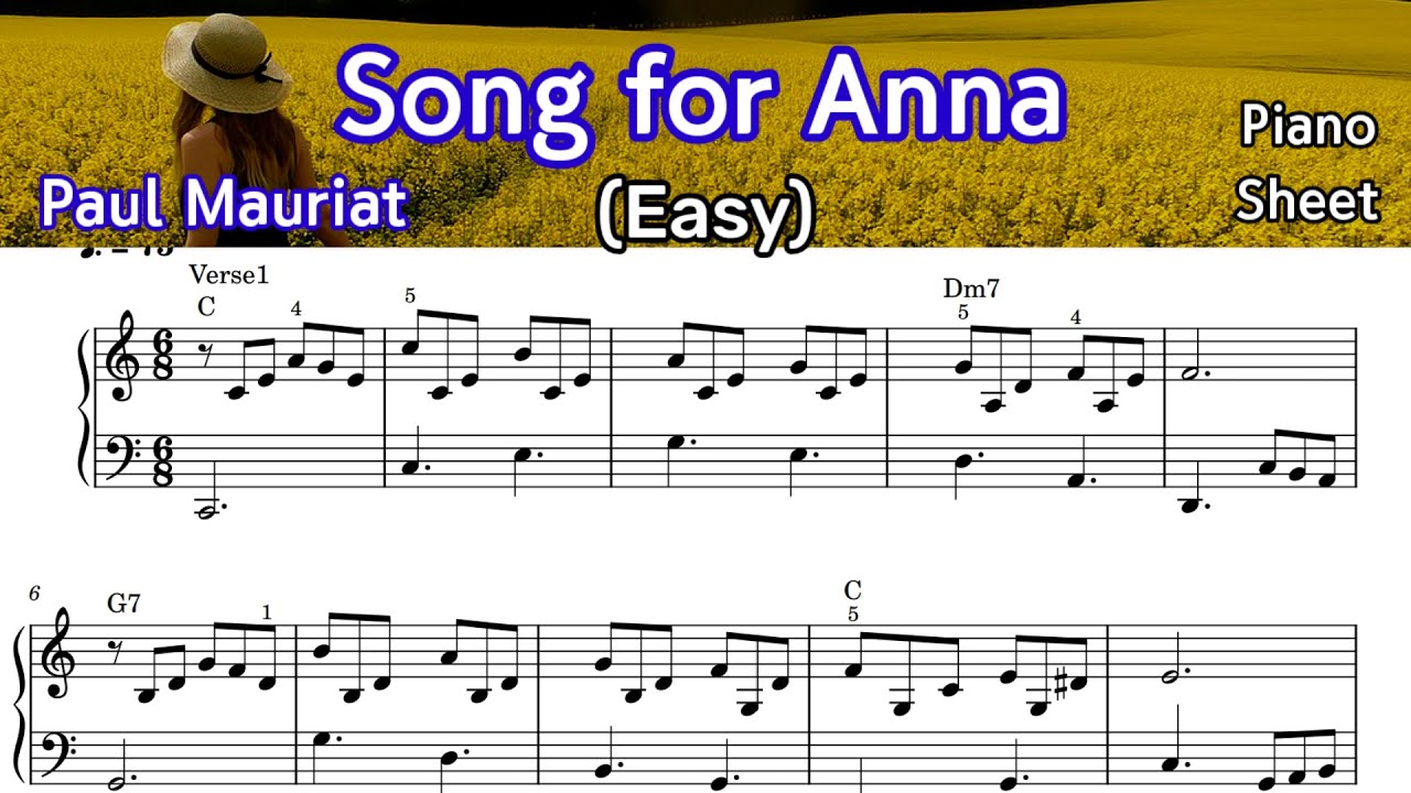 Song for Anna / Paul Mauriat / Easy Piano Sheet Music / by SangHeart Play