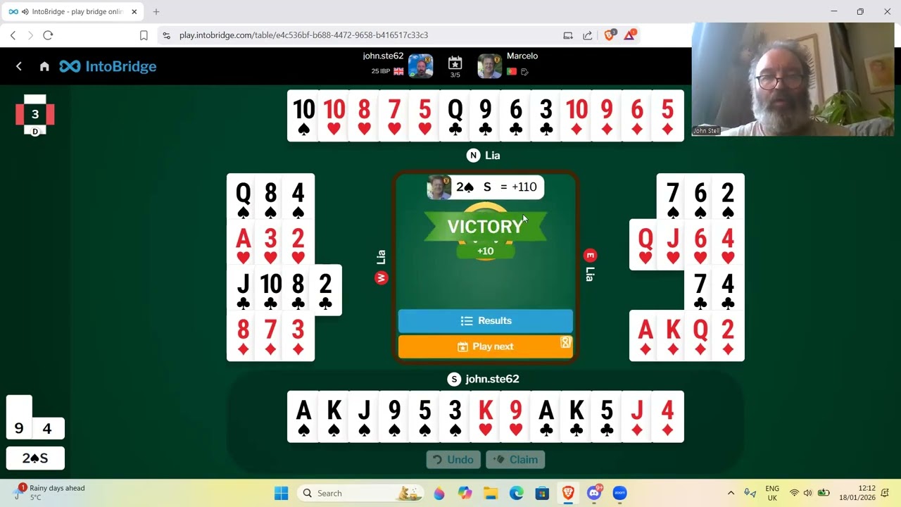 5 hands against top bridge player Marcel Winkel 18th January 2026